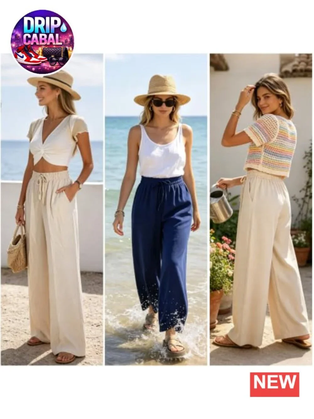 Women's High Waist Wide Leg Flowy Palazzo Pants with Pockets 100% Polyester